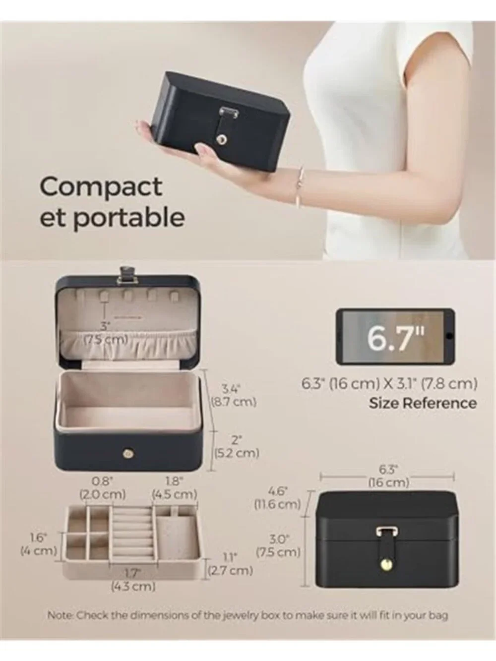 Travel Jewelry Organizer Case 2 Layer Velvet Earring Necklace Ring Holder Box